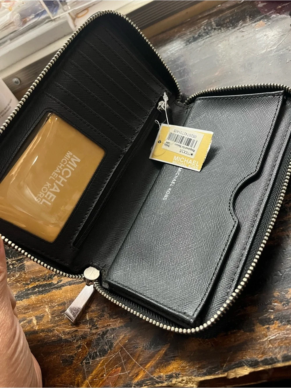 Michael Kors Black Zip Wallet with Logo Plate